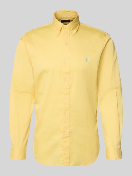 Productfoto, Regular Fit Freizeithemd aus reiner Baumwolle van Polo Ralph Lauren in effen geel met lange mouwen, button-down kraag, logo-stitching, sportmanchet, twillstructuur
