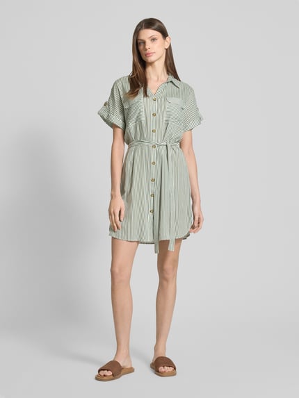 VERO MODA Sukienka mini taliowana z czystej wiskozy model ‘BUMPY’ Trzcinowy 1