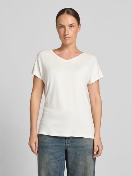 Christian Berg Woman T-Shirt aus Viskose-Elasthan-Mix mit V-Ausschnitt Offwhite 4