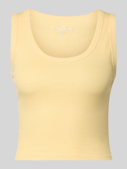 Produktfoto, Slim Fit Tank Top aus Baumwoll-Mix Modell 'EASY' von Only, Optik: Unifarben, U-Ausschnitt, breite Träger, Feinripp-Textur, gelb