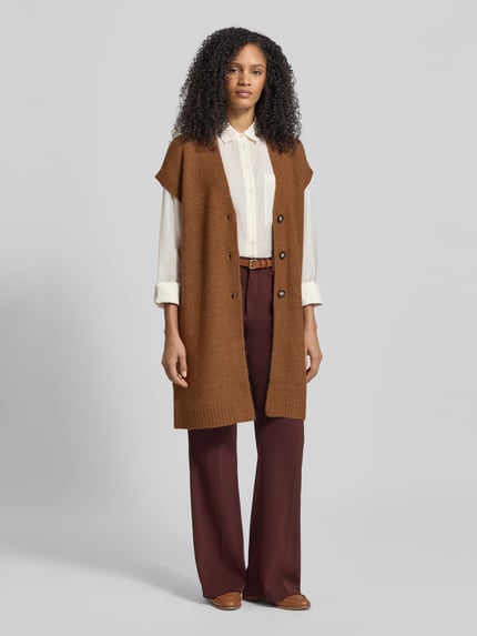 Christian Berg Woman Regular Fit Strickweste mit Woll-Anteil und V-Ausschnitt Cognac 1