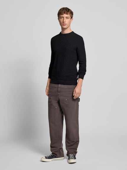 ONLY & SONS Regular Fit Strickpullover mit Strukturmuster Modell 'KALLE' Black 1