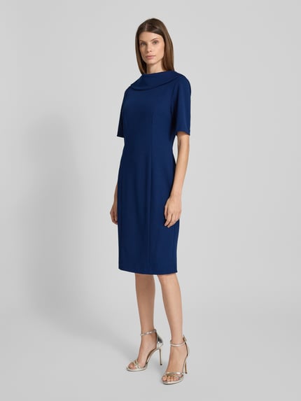 Adrianna Papell Knielange cocktailjurk met opstaande kraag Marineblauw - 1