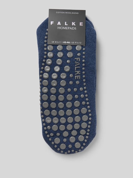 Produktfoto, Socken mit geripptem Abschluss von Falke in Dunkelblau mit Baumwoll-Woll-Mix, Stretch-Anteil, Anti-Rutsch-Besatz, körpernaher Schnitt