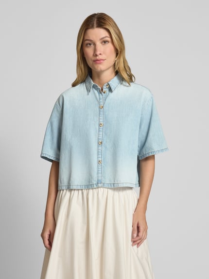 Jake*s Casual Regular fit jeansblouse met 1/2-mouwen Lichtblauw gemêleerd - 4