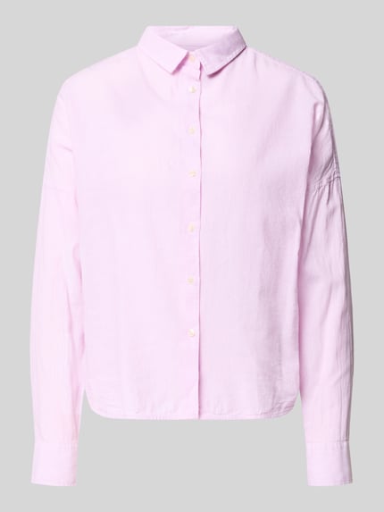 Produktfoto, Regular Fit Bluse aus Leinen-Baumwoll-Mix Modell 'LUCY' von 0039 Italy, krój regular fit, mieszanka lnu i bawełny, kołnierzyk koszulowy, długość tyłu w rozmiarze S 67 cm, długość rękawów w rozmiarze S 46 cm, jasnoróżowa, gładka struktura, proste kształty