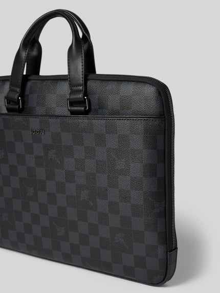Produktfoto, Laptoptasche mit Logo-Print Modell 'Cort. Piazza Janus' von JOOP! in Dunkelgrau mit schwarzem Karomuster und feiner Struktur, Herren Laptoptasche von JOOP! COLLECTION