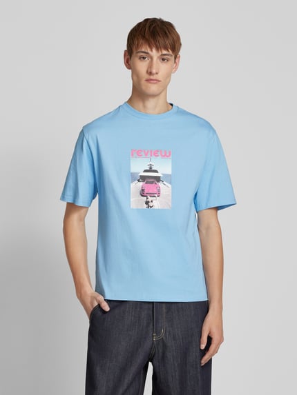 REVIEW T-shirt z prążkowanym okrągłym dekoltem Jasnoniebieski 4