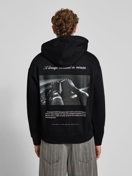 HUGO Bluza o kroju oversized z czystej bawełny model 'Devrohood' Czarny 5