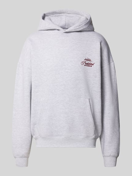 Produktfoto, Relaxed Fit Hoodie aus Baumwoll-Mix mit Label-Stitching von PROHIBITED, hellgrau, Känguru-Tasche, elastische Abschlüsse