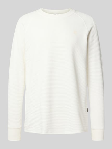 Productfoto, Longsleeve met structuurpatroon en logo van G-Star Raw, regular fit, katoenmix, ronde hals, ruglengte maat M 78 cm, wit