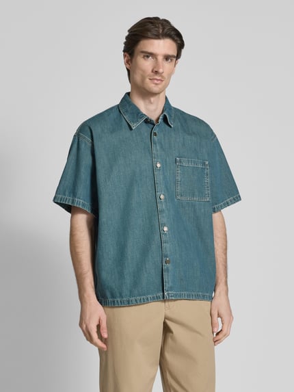 American Vintage Vrijetijdsoverhemd in denimlook, model 'OZYR' Donkerblauw - 4