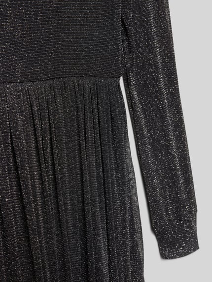Produktfoto, Tailliertes Langarmkleid mit Effektgarn von s.Oliver RED LABEL in glitzernder Mesh-Optik, semitransparent, schwarz-silber, Detailaufnahme