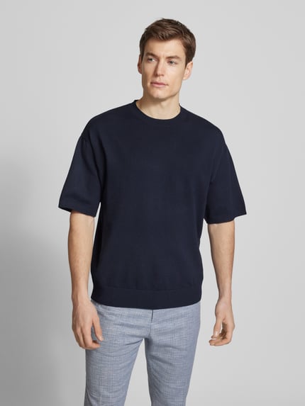JACK & JONES Premium T-Shirt in Strick-Optik mit gerippten Abschlüssen Dunkelblau 4