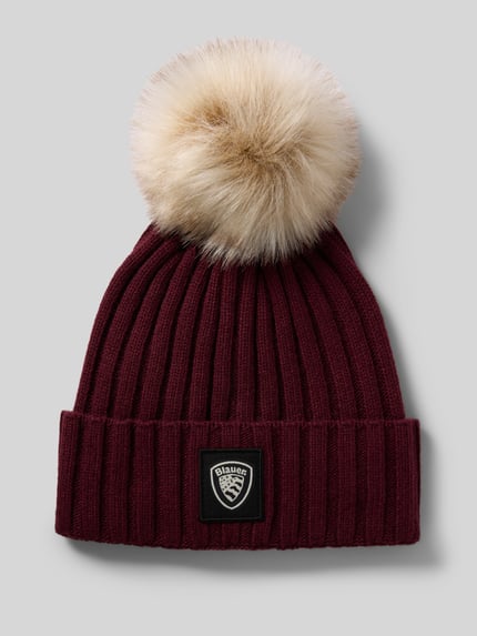 Blauer USA Gebreide muts met pompon en labeldetail, model 'LIFE' Bordeaux - 1