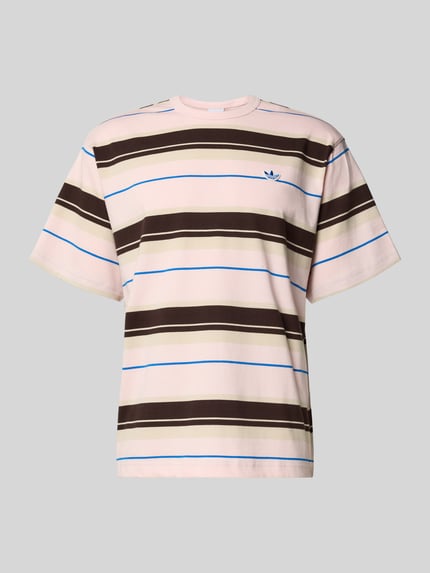 Produktfoto, Regular Fit T-Shirt aus reiner Baumwolle von adidas Originals mit mehrfarbigen Blockstreifen, Logo-Stitching, Kurzarm, Rundhals, Feinrippstruktur