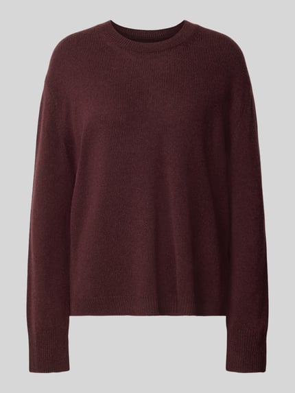 Produktfoto, dunkelroter Loose Fit Pullover aus reiner Wolle von Marc O'Polo, feine Stricktextur, Damen Pullover.