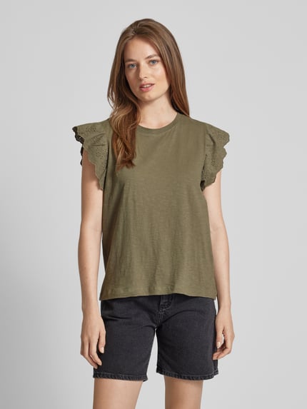 FREE/QUENT T-Shirt in unifarbenem Design Modell 'Azing' Oliv 4