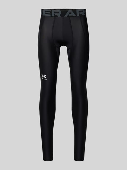 Produktfoto, Leggings mit Beintasche von Under Armour in Schwarz, elastischer Material-Mix, Label-Print, enganliegend, sichtbarer Logo-Bund