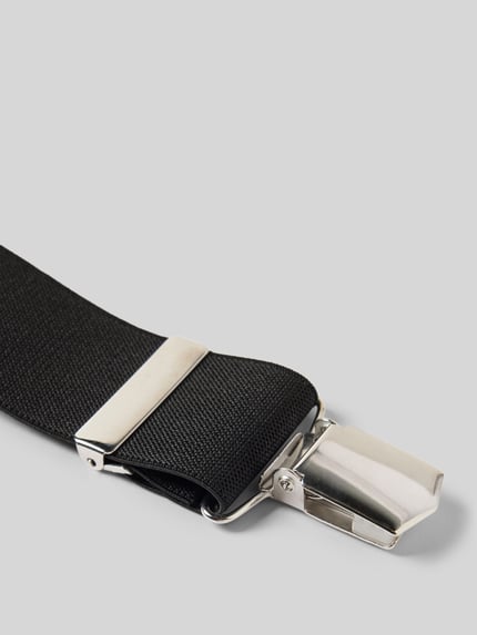 Productfoto, zwarte Hosenträger in X-Form van Lloyd Men's Belts met metalen clip en verstelbare band, detailopname, 4-delig.