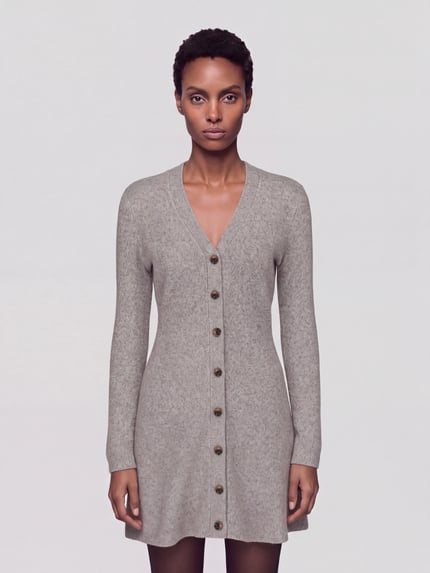 VERO MODA Strickkleid mit durchgehender Knopfleiste Taupe Melange 4