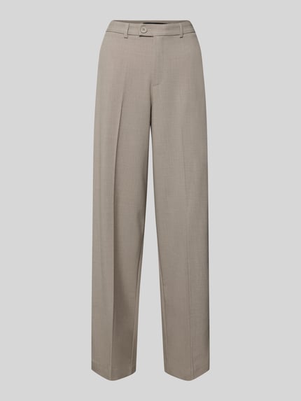 Produktfoto, Straight Fit Bundfaltenhose mit Viskose-Anteil Modell 'TEXAS' von Vero Moda in melange Optik, mid waist, ohne Taschen, beige Farbton, sichtbare Bügelfalten, glatte Textur