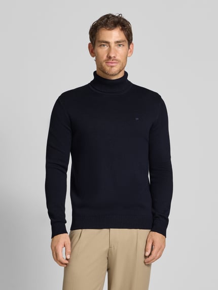 Christian Berg Men Sweter o kroju slim fit z mieszanki bawełny i wełny Granatowy 4