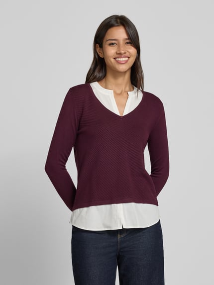 COMMA Strickpullover aus Viskose-Mix mit V-Ausschnitt Bordeaux 4