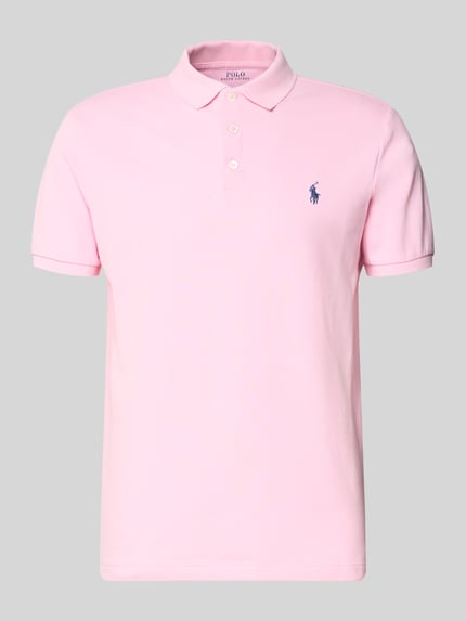 Produktfoto, Slim Fit Poloshirt aus Baumwoll-Mix von Polo Ralph Lauren in zartem Rosa, unifarben, kurzarm, Piqué-Textur, Logo auf Brust.