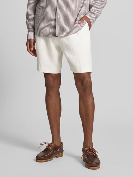 BOSS Tapered Fit Shorts aus reinem Leinen Modell 'PERIN' Weiss 4