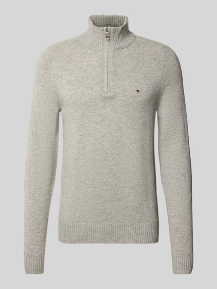 Tommy Hilfiger Regular Fit Troyer aus reiner Wolle Hellgrau 2