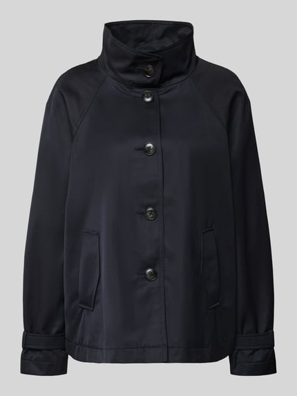 Produktfoto, Jacke mit Stehkragen und Ärmelriegeln von Fuchs Schmitt aus dunkelblauem Baumwoll-Mix, Regular Fit, glatter Stoff, Knopfleiste, seitliche Eingrifftaschen