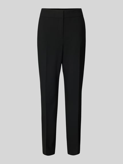 Produktfoto, Regular Fit Schmale Hose mit Bügelfalten van s.Oliver BLACK LABEL, zwart, gladde stof, elastische taille, steekzakken.