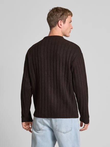 JACK & JONES Sweter z dzianiny z dodatkiem wełny model „BRADLEY” Ciemnobrązowy 5