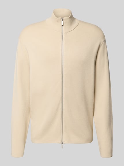 Produktfoto, Relaxed Fit Strickjacke aus Viskose-Mix Modell 'TELLER' von SELECTED HOMME in Creme, Feinstrick, Reißverschluss, Stehkragen, unifarben