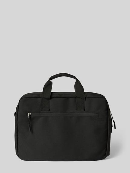 Produktfoto, Laptoptasche mit Label-Prints Modell 'Blanc Delight' von bugatti, Herren Laptoptasche, schwarze Farbe, glatte Textur, kurze Tragehenkel, abnehmbarer Schulterriemen, geteiltes Hauptfach mit Reißverschluss, Steck- und Reißverschlussfächer, Szerokość w rozmiarze 1: 40 cm, długość: 29 cm, głębokość: 10 cm, długość paska na ramię: 134 cm