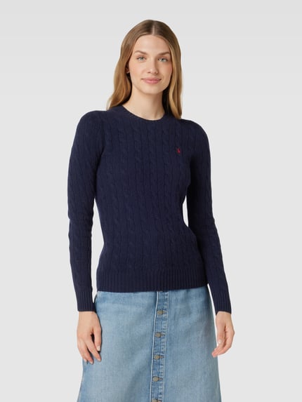 Polo Ralph Lauren Gebreide pullover met kabelpatroon, model 'JULIANNA' Marineblauw - 4