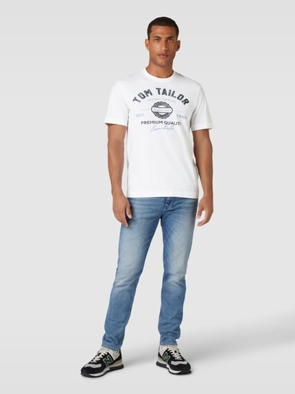 Tom Tailor T-shirt o kroju regular fit z czystej bawełny z nadrukiem z logo Biały 1