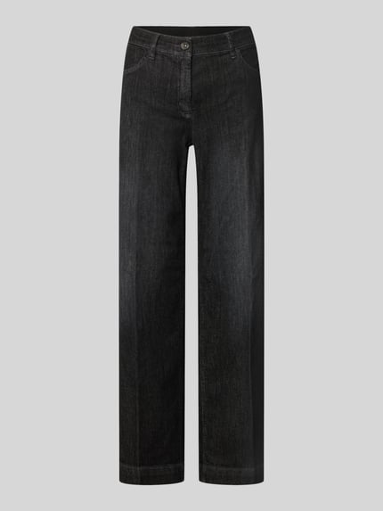 Productfoto, donkere jeans met rechte pijpen, lichte structuur, Wide & Loose Fit Jeans aus Baumwoll-Lyocell-Mix Modell 'Jenny' van TONI, dames loose jeansvariatie.