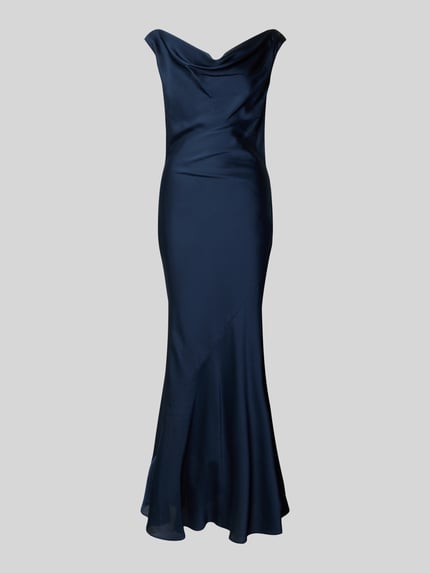 Produktfoto, Regular Fit Abendkleid im ärmellosen Design von SWING aus dunkelblauem Satin, taillierte Passform, glatte Textur, fließende Form