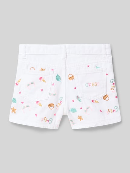Productfoto, korte jeans 'Jeansshorts mit Stitchings' van guess uit puur katoen, regular fit, all-over look en kleurrijke stitchings, kindercollectie