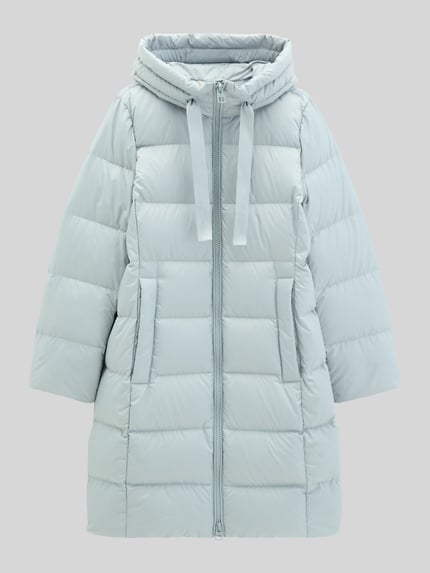 Produktfoto, Regular Fit Daunenmantel mit Label-Print von Marc O'Polo in hellem Blau mit Steppung und matter Oberfläche, Damen Daunenmantel