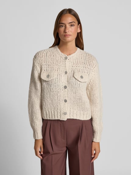 Oui Regular Fit Strickjacke mit Mohair-Anteil Beige Melange 4