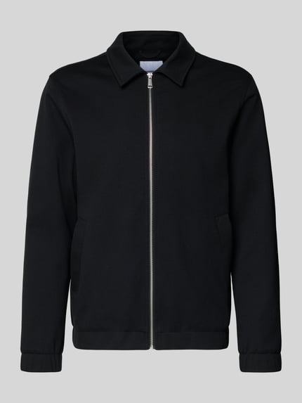 Produktfoto, Jacke mit Umlegekragen und Reißverschluss von Lindbergh, schwarzer Material-Mix mit Viskose-Anteil, Regular-Fit, schlichte Struktur