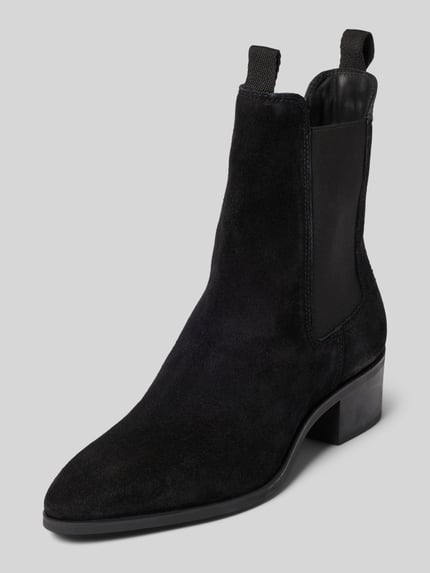 Produktfoto, schwarze Stiefeletten aus echtem Rindsleder Modell 'St Broomly' von GANT, glatte Textur, kantige Form, Damen Stiefeletten von GANT