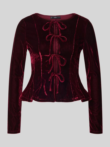 MANGO Bluse aus Samt mit Schürung Modell 'XARANJA' Bordeaux 2