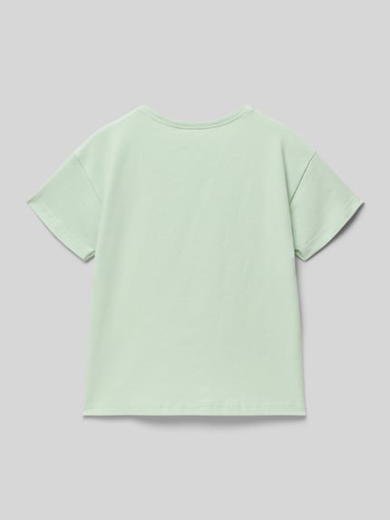 Produktfoto, Kinder T-Shirt mit Rundhalsausschnitt und Motiv-Print von Blue Seven aus Baumwoll-Mix mit Stretch-Anteil in Mint, Gerader-Schnitt, Rückenlänge 42 cm bei Größe 116.