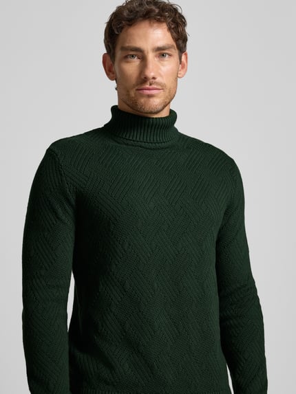 Selected Regular Fit Rollkragenpullover aus reiner Baumwolle Modell 'TREVOR' Dunkelgruen 3