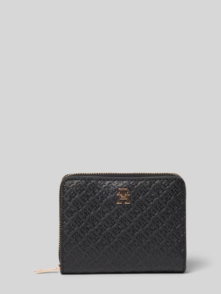 Productfoto, Portemonnaie in Lederoptik van Tommy Hilfiger, effen kleur, logo-reliëf, metalen logo, drukknoopsluiting, vakken voor munt, kaart en briefgeld.