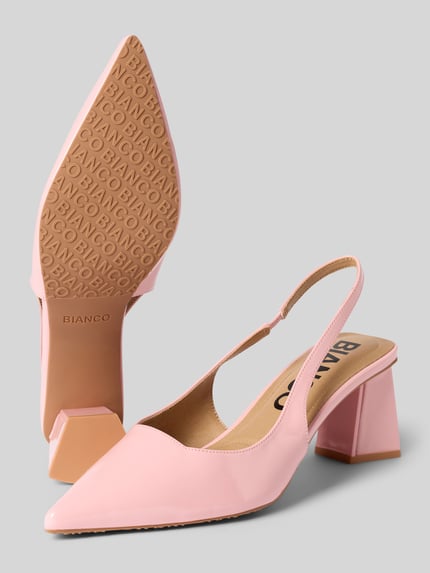 Produktfoto, Slingpumps mit Blockabsatz und Riemchen von BIANCO in spitz zulaufender Form, glatte Sohle, Absatzhöhe 8 cm, rosa Farbe